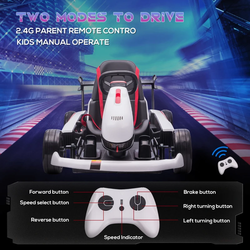 HOMCOM 12V Electric Ride-On Go Kart, with Remote Control, Lights, Music, Horn - White