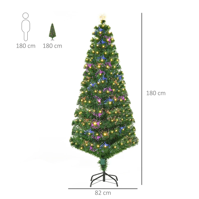 HOMCOM Sapin Arbre de noël Artificiel Lumineux 180cm avec Fibre Optique+230 LED 8 Modes Scintillants Vert Neuf 61