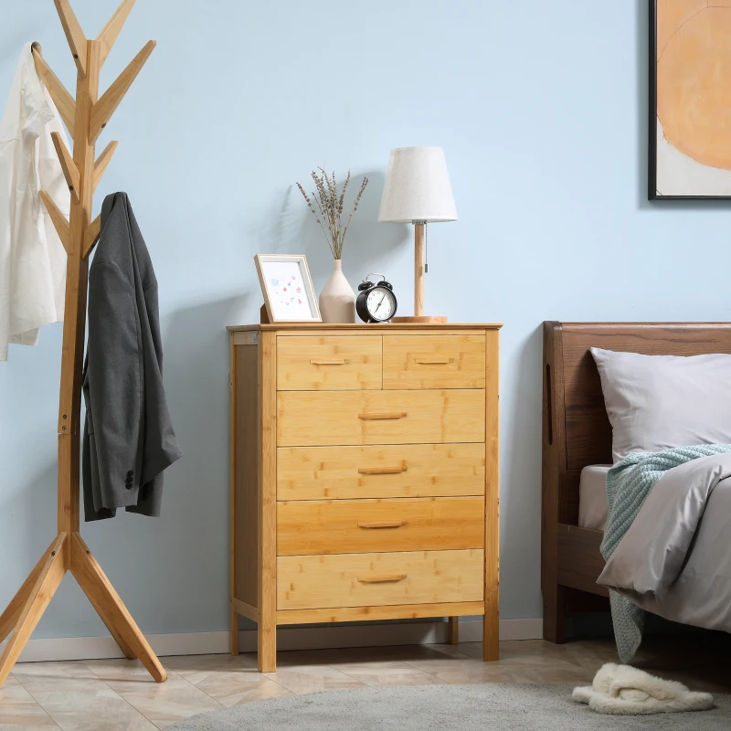 HOMCOM Kommode mit 6 Schubladen, 66 cm x 37,5 cm x 88,6 cm, Natur