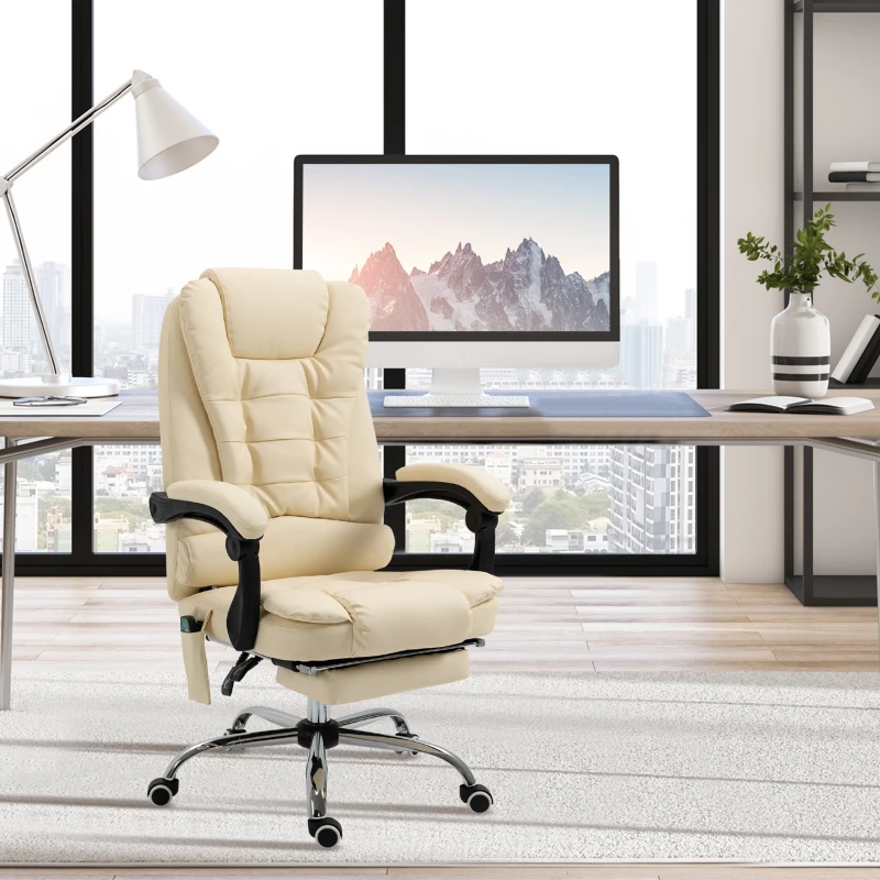 Vinsetto Fotoliu de Masaj de Birou Scaun Ergonomic cu 6 Puncte de Masaj si Incalzire, Crem