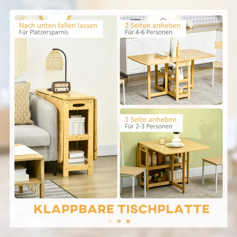 HOMCOM eettafel klaptafel met opbergvakken eetkamertafel keukentafel naturel hout(m-7)
