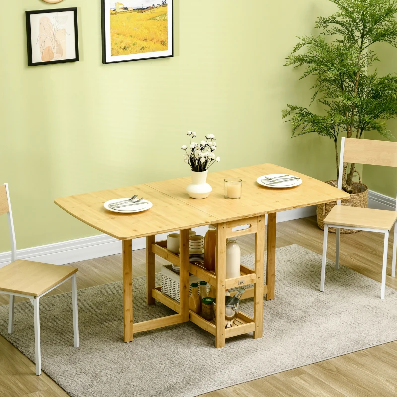 HOMCOM eettafel klaptafel met opbergvakken eetkamertafel keukentafel naturel hout(m-11)
