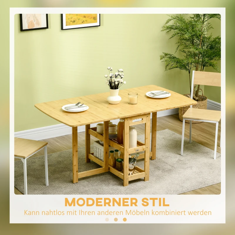 HOMCOM eettafel klaptafel met opbergvakken eetkamertafel keukentafel naturel hout(m-6)
