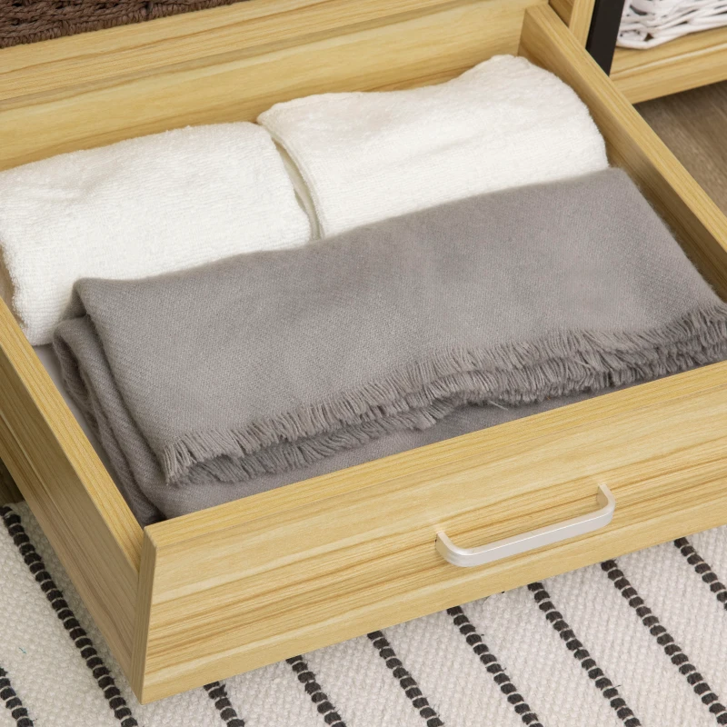 HOMCOM Garderobe im Industriedesign 1 Schublade, 1 Kleiderstange, 4 Regale 77 cm x 39 cm x 180 cm Schwarz + Natur