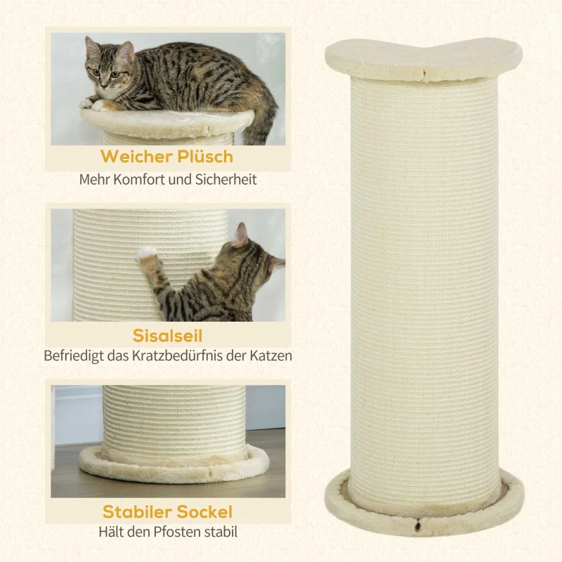PawHut krabpaal voor katten 85 cm, hoekontwerp, ruimtebesparend, 35 cm x 35 cm x 85 cm, roomwit