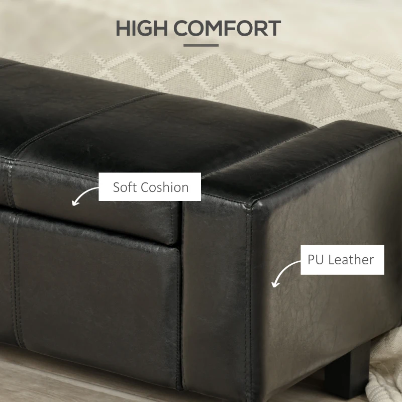 HOMCOM PU Leather Upholstered MDF Ottoman Storage Bench Black