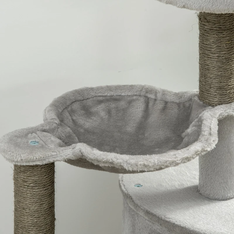 PawHut kattenboom inclusief kattengrot, kattenbed, kattenhangmat en speelgoed 60 cm x 40 cm x 113 cm, lichtgrijs