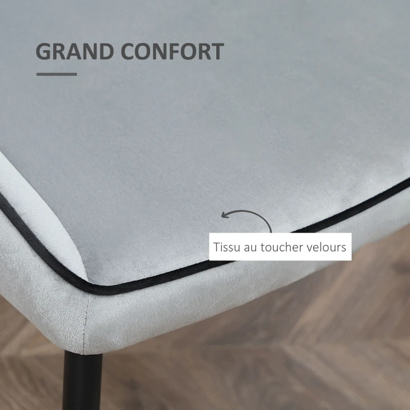 HOMCOM Lot de 2 chaises de salle à manger en tissu velours et pieds en acier noir - gris avec passepoil noir 50 x 56 x 84 cm