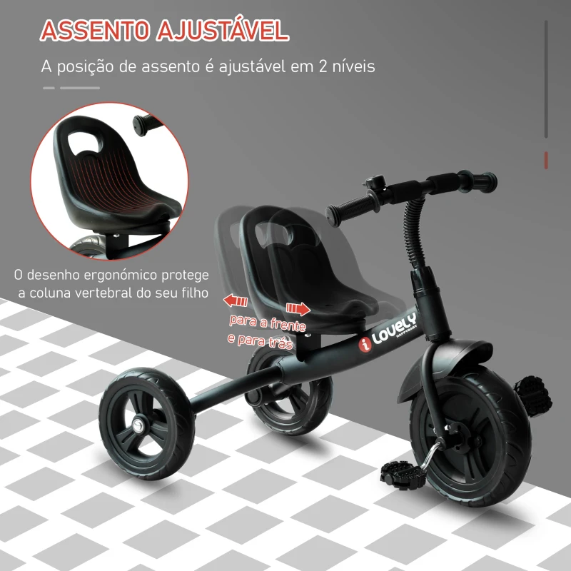 HOMCOM Triciclo para Crianças acima de 18 Meses Triciclo Infantil com Protetor de Segurança para as Rodas e Campainha 79x50,5x58 cm Preto