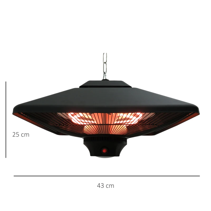Outsunny Aquecedor de Teto com Controlo Remoto 1000/2000W 43x43x25 cm