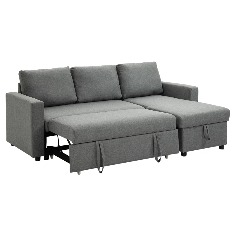 HOMCOM Canapea cu 3 Locuri și Spațiu de Depozitare, Canapea din Material Textil și Perne cu Huse Detașabile, 211.5x146x85 cm, Gri