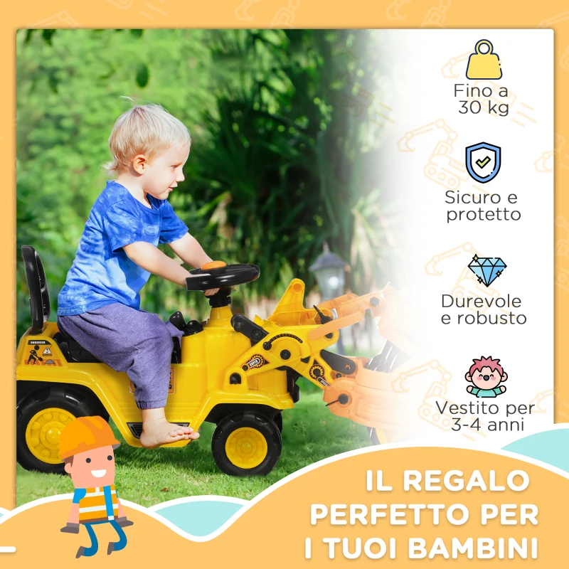 HOMCOM Trattore per Bambini 3-4 Anni con Rullo Compressore e Spazio Portaoggetti, 88x33x37 cm, Giallo e Nero