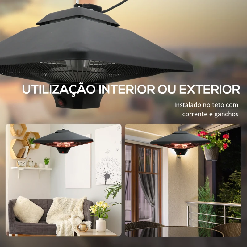 Outsunny Aquecedor de Teto com Controlo Remoto 1000/2000W 43x43x25 cm