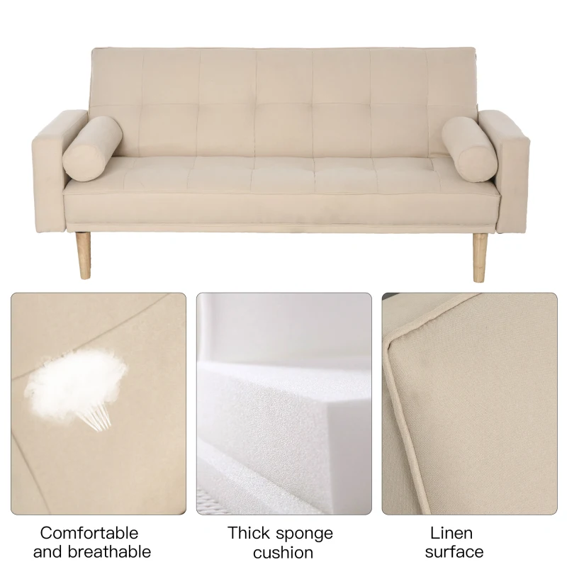 Homcom Canapea Extensibila 2‑in‑1, 3 Locuri Bej(m-6)