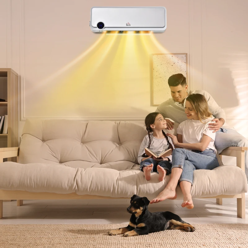 HOMCOM Aquecedor Cerâmico de Parede 1000W/2000W com Controle Remoto Tela LED Temporizador de 12h Termostato e Proteção contra Superaquecimento 56x18,5x11,7cm Branco