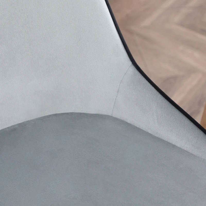 HOMCOM Lot de 2 chaises de salle à manger en tissu velours et pieds en acier noir - gris avec passepoil noir 50 x 56 x 84 cm