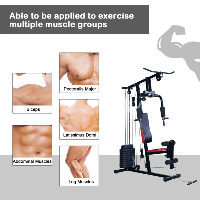 Homcom Banca pentru Antrenament Acasa Sala Multifunctiune Profesionala Abdomen Picioare Pectoral in Otel Negru 125x106x205cm