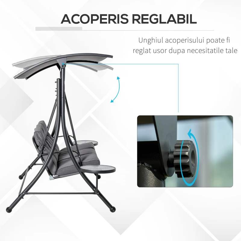 Outsunny Balansoar cu 3 scaune de gradina sau balcon cu acoperis si 2 mese de cafea