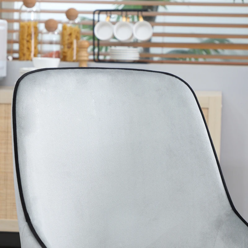 HOMCOM Lot de 2 chaises de salle à manger en tissu velours et pieds en acier noir - gris avec passepoil noir 50 x 56 x 84 cm