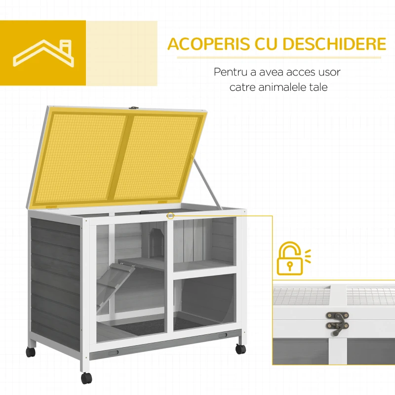 PawHut Cusca Iepuri 2 Niveluri – Lemn Rezistent, Spatioasa & Practica