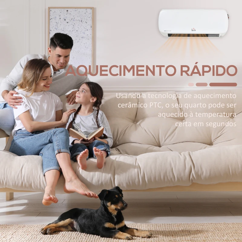 HOMCOM Aquecedor Cerâmico de Parede 1000W/2000W com Controle Remoto 3 Modos de Aquecimento Temporizador de 12h Termostato e Proteção contra Superaquecimento 45x18,6x11,5cm Branco