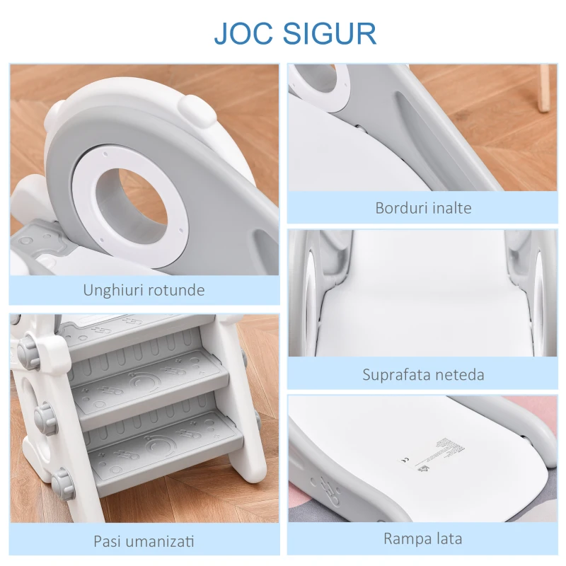 HomCom tobogan plastic copii 1-3 ani, 133x52x58cm, gri+alb