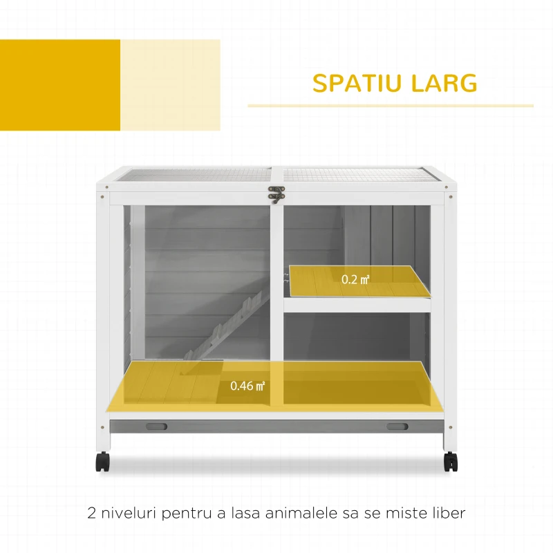 PawHut Cusca Iepuri 2 Niveluri – Lemn Rezistent, Spatioasa & Practica