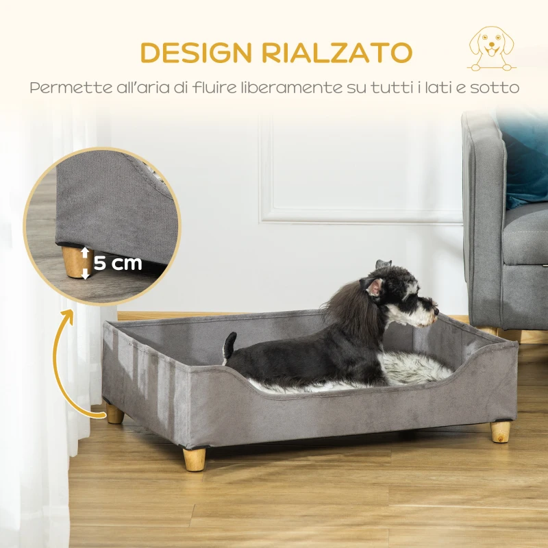 PawHut Cuccia per Cani Rialzata con Pannelli in Legno MDF, Cuscino Imbottito, 81Lx56x23.5cm, Grigia