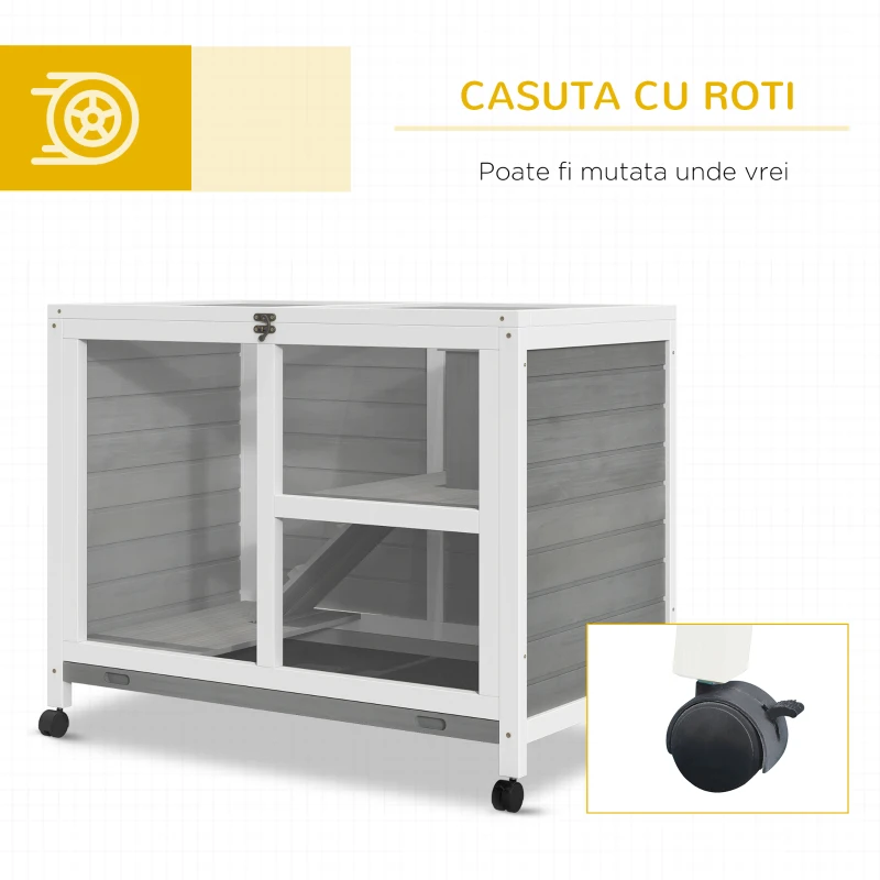 PawHut Cusca Iepuri 2 Niveluri – Lemn Rezistent, Spatioasa & Practica