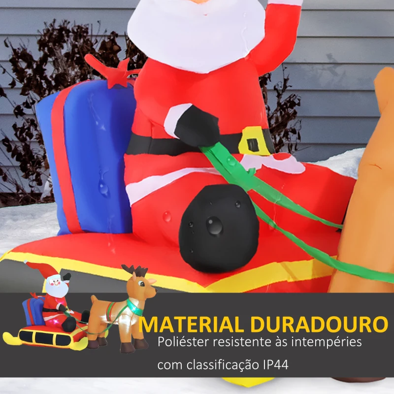HOMCOM Decoração de Natal Inflável Pai Natal com Rena 8 Luzes LED Iluminação de Natal para Interior e Exterior 152x72x122cm