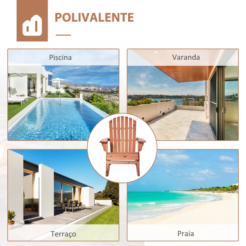 Outsunny Cadeira de balanço de madeira natural Adirondack para jardim terraço externo rústico Carga 130 kg 77x94x97 cm Cor Teca