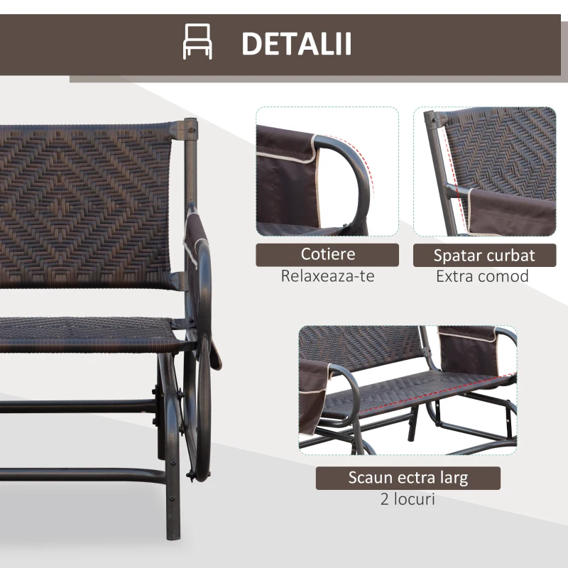 Outsunny banca 2 locuri cu balansoar, 122x75x88cm, maro