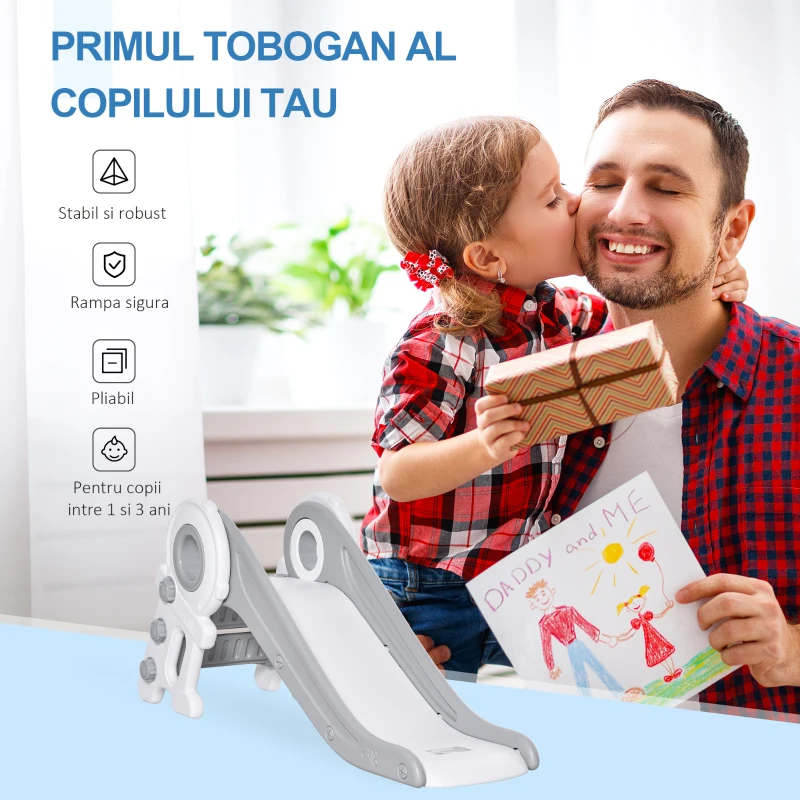 HomCom tobogan plastic copii 1-3 ani, 133x52x58cm, gri+alb
