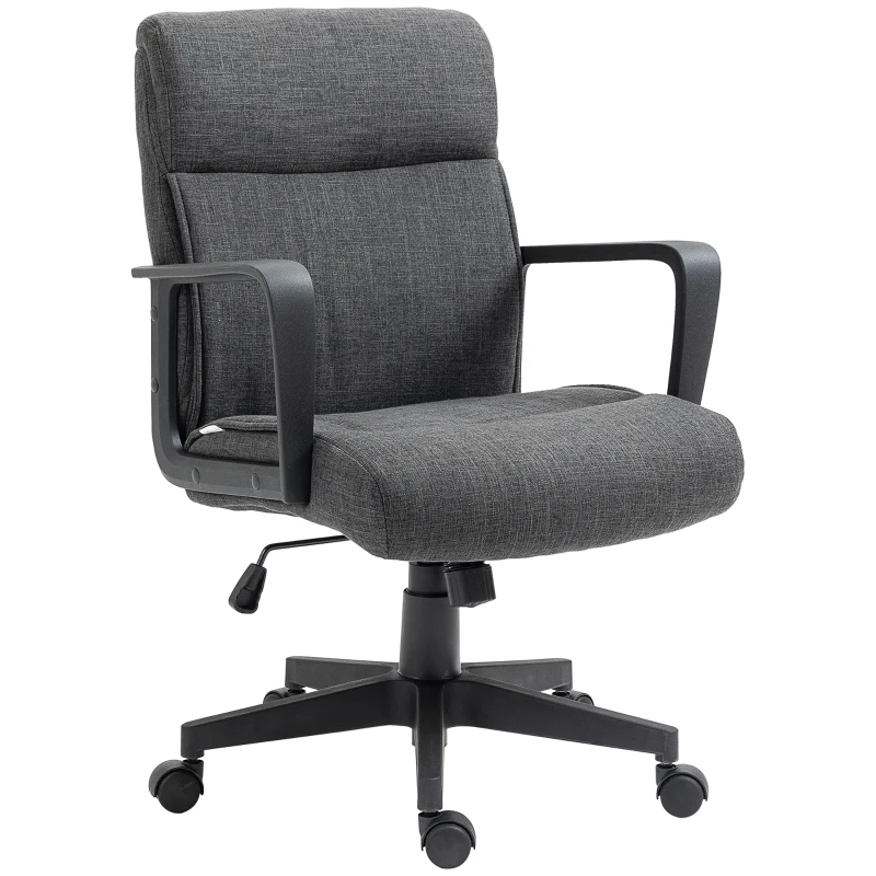 Vinsetto Chaise de bureau ergonomique fauteuil de bureau siège de bureau en toile avec accoudoir hauteur réglable pivotant à 360°  lin gris et piètement noir