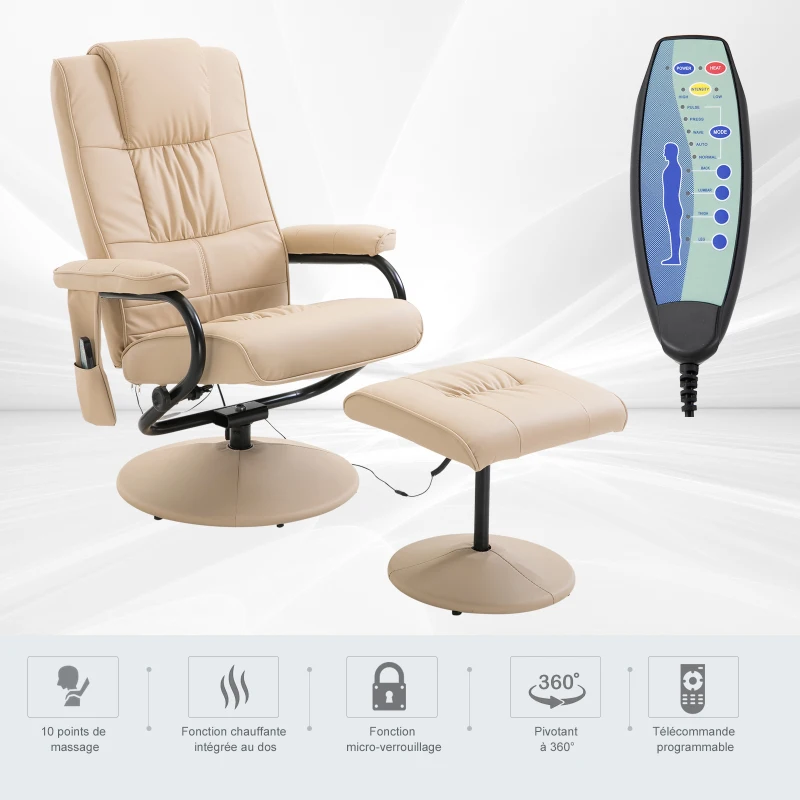 HOMCOM Fauteuil de Massage Vibration Electrique Relaxation avec Chauffage Beige