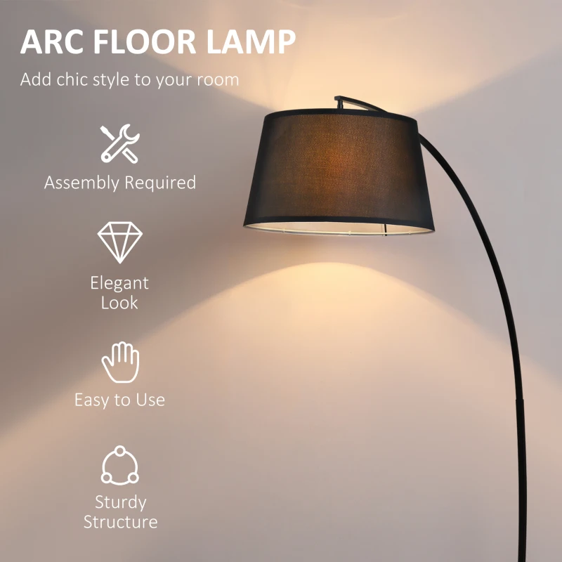 HOMCOM Lampa de Podea tip Arc cu Abajur din Tesatura Comutator cu Pedala Negru