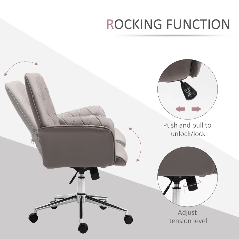 Vinsetto Swivel Desk Chair, On Wheels 360° Swivel, Adjustable Height Grey