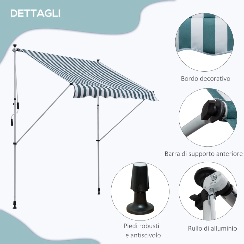 Outsunny Tenda da Sole da Esterno 2x1.5m a Rullo con Manovella, Altezza e Angolazione Regolabile, Bianco e Verde