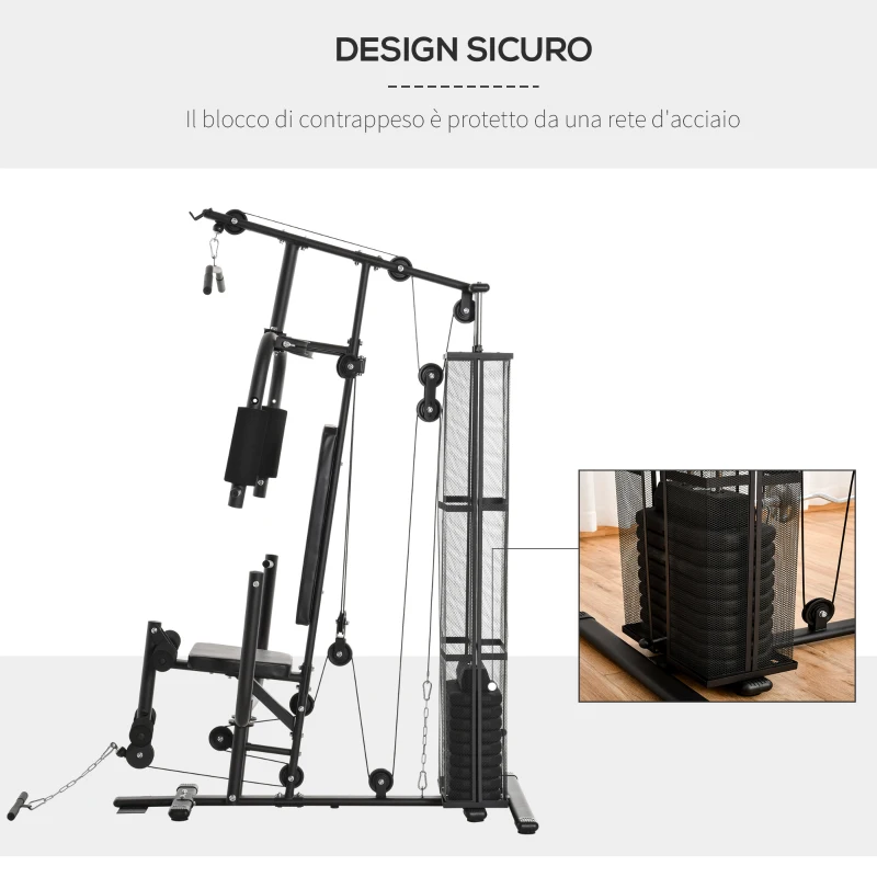 HOMCOM Stazione Fitness Palestra Multifunzione per Allenamento a Casa e Professionale, Acciaio 150x110x210cm Nero