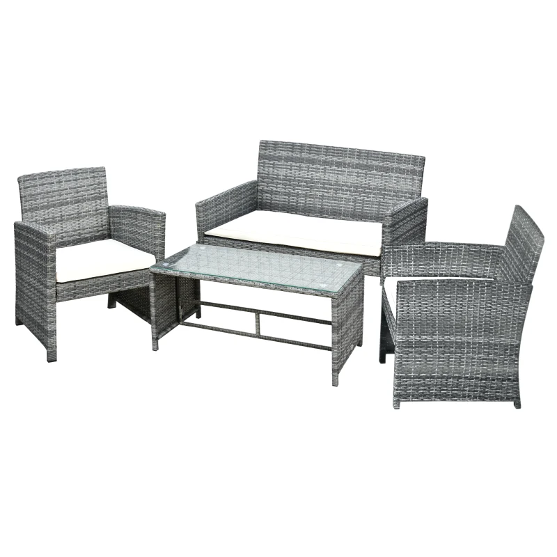 Outsunny Set Mobili 4 Pezzi Divanetto 2 Poltrone Tavolino da Giardino Metallo, Rattan 108.5 x 61.5 x76.5 cm