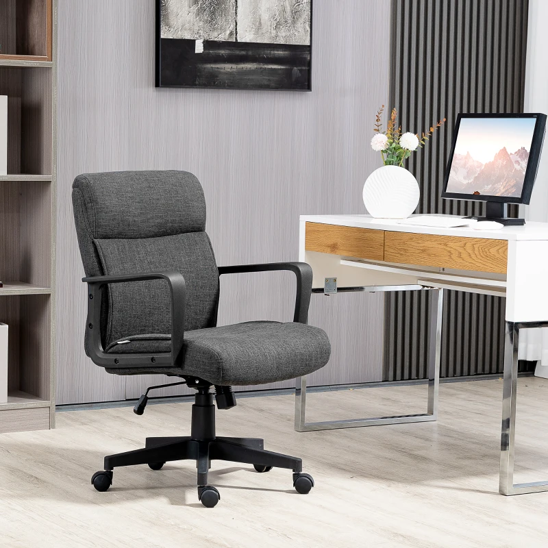 Vinsetto Chaise de bureau ergonomique fauteuil de bureau siège de bureau en toile avec accoudoir hauteur réglable pivotant à 360°  lin gris et piètement noir