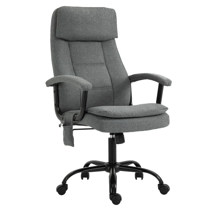 Vinsetto Fauteuil de bureau massant fauteuil bureau ergonomique confortable siège hauteur réglable tissu lin gris