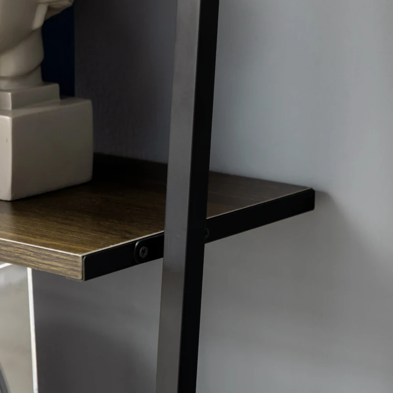 HOMCOM Estantería de Escalera con 5 Estantes de Estilo Industrial para Salón Dormitorio Oficina 60,5x35x171 cm Nogal