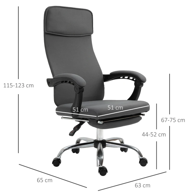 HOMCOM Fauteuil de bureau manager chaise de bureau dossier inclinable hauteur réglable roulettes pivotantes repose-pied appui-tête polyester gris