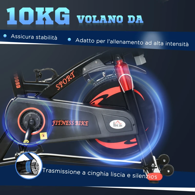 HOMCOM Cyclette da Camera con Schermo LCD, Volano da 10kg e Resistenza Magnetica Regolabile, 47x120x104.5-117 cm