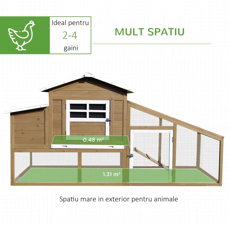 PawHut Cotet Gaini 200×80×105 cm – Cuibar, Zona Alergat & Tava Detasabila(m-4)