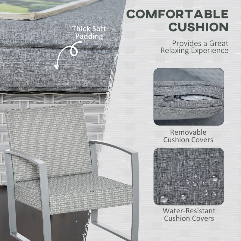 Outsunny Salon de Gradina din Ratan Gri Set Mobilier de Exterior 4 Buc