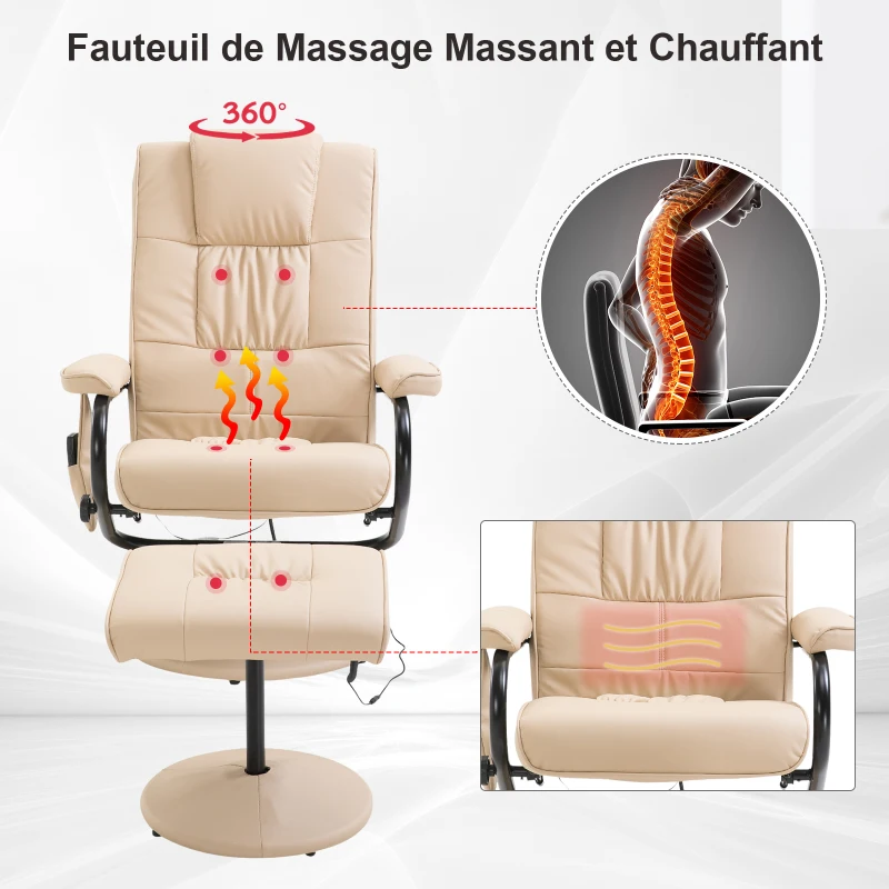 HOMCOM Fauteuil de Massage Vibration Electrique Relaxation avec Chauffage Beige