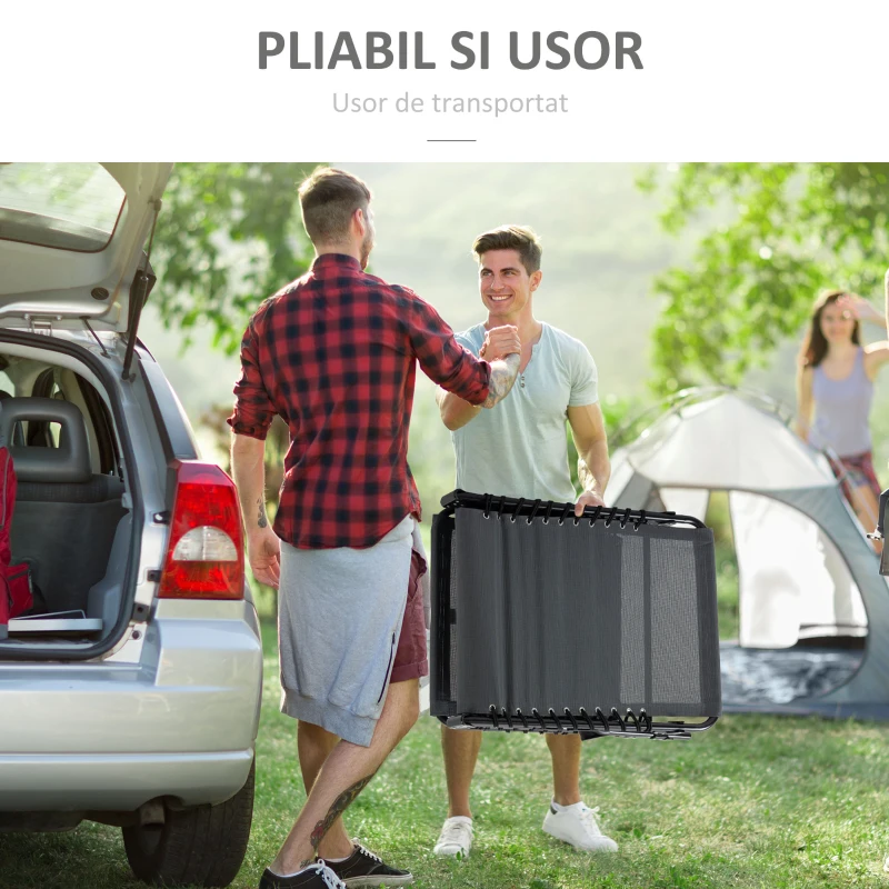 Outsunny Sezlong pentru Plaja cu Spatar Rabatabil pe 5 Pozitii si Perna, Sezlong de Gradina Pliabil din Otel si Tesatura Plasa, Gri