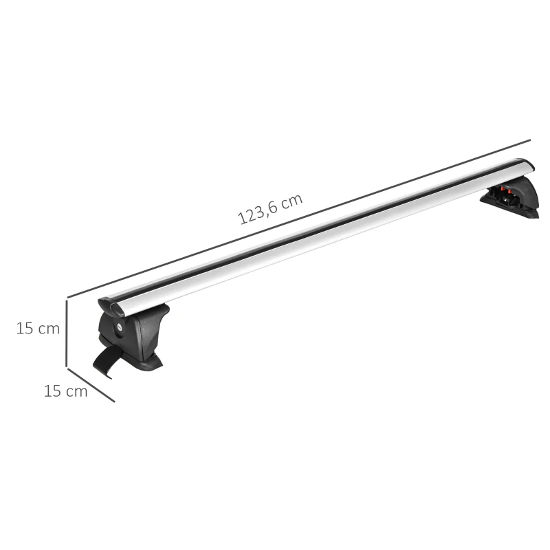 HOMCOM 2 barres de toit de voiture verrouillables 4 clés fournies alliage d'aluminium 123,6 x 15 x 15 cm - charge max. 100 kg - argenté et noir